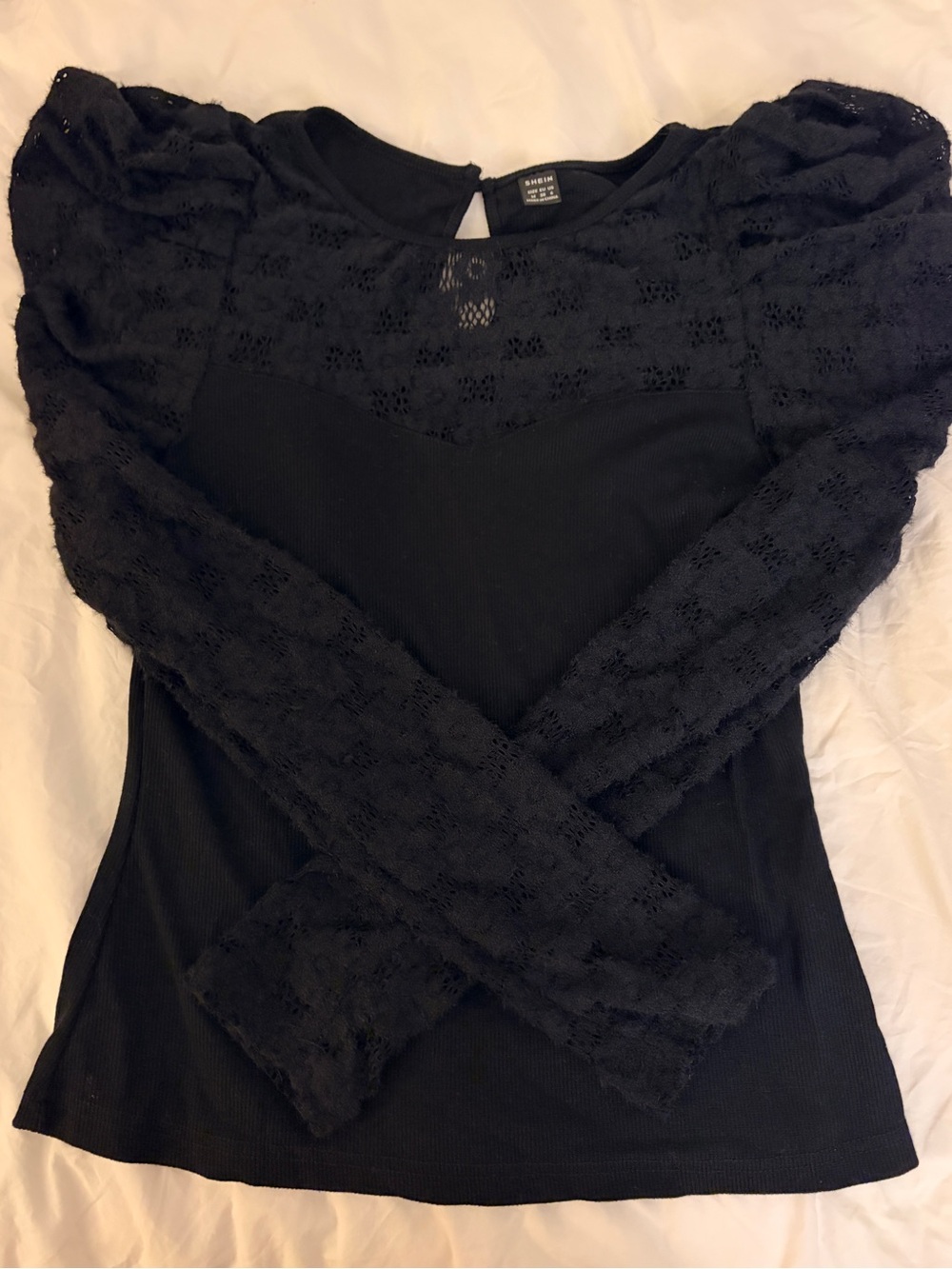 Free with purchase Black Lace Puff-Sleeve Long Sleeve Top